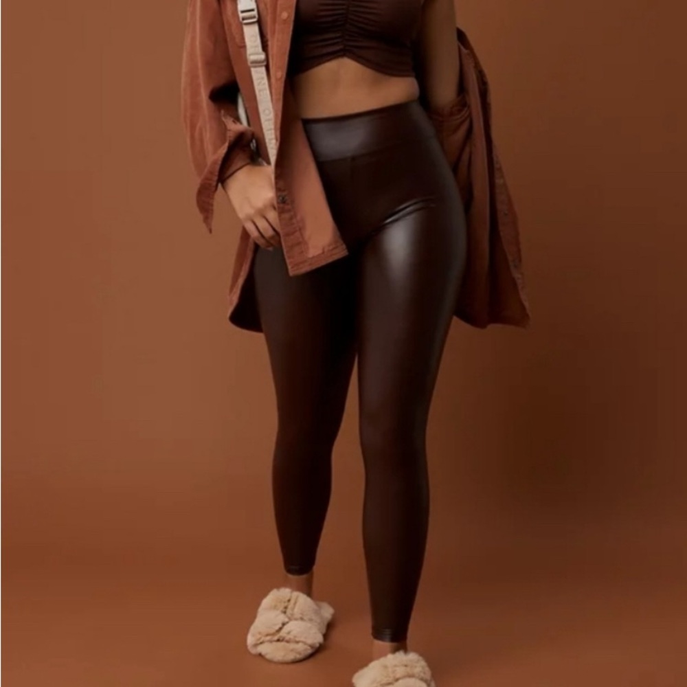 Aerie Dark Brown Faux Leather Leggings